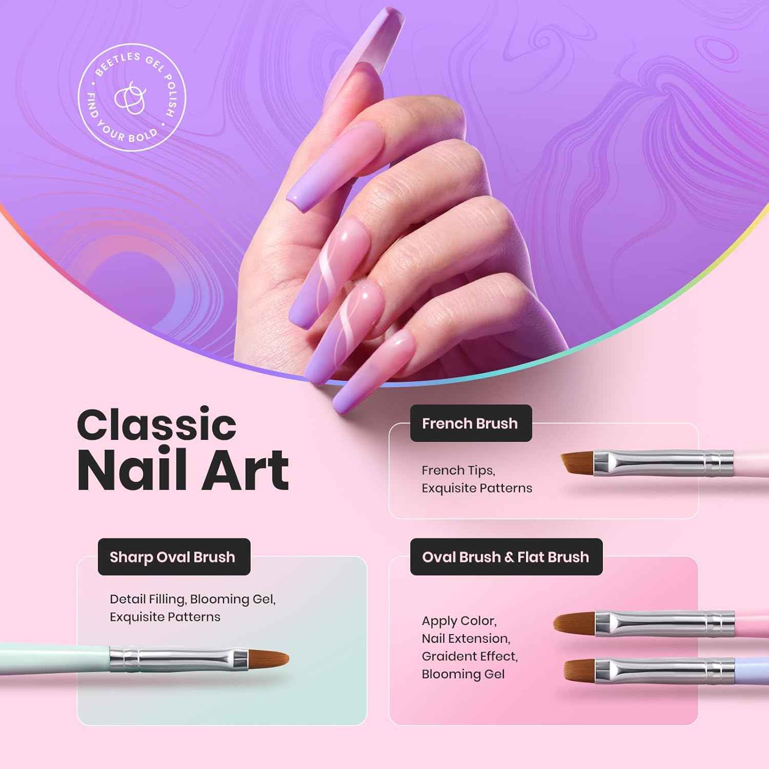 Beetles Gel Nail Polish Set - 25 Colors with Nail Art Brushes & Design Pens