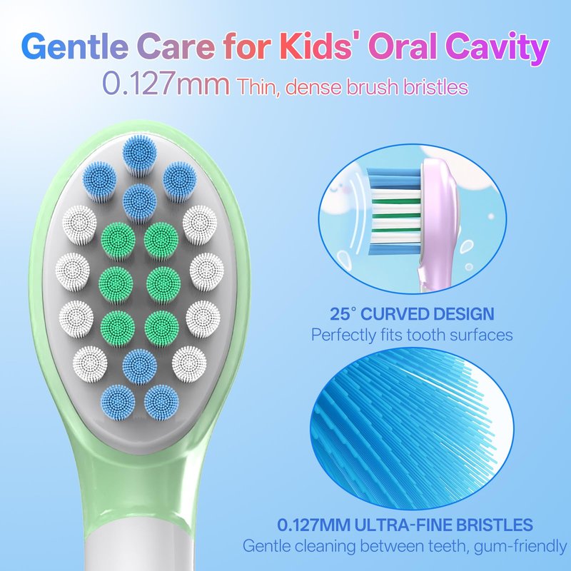 Caslynor Kids Replacement Heads Compatible with Philips Sonicare Kids, Compact Size, Extra Soft Bristles Toothbrush Heads, Soft Rubber Cushion Back, for Kids Ages 3+, 8 Pack
