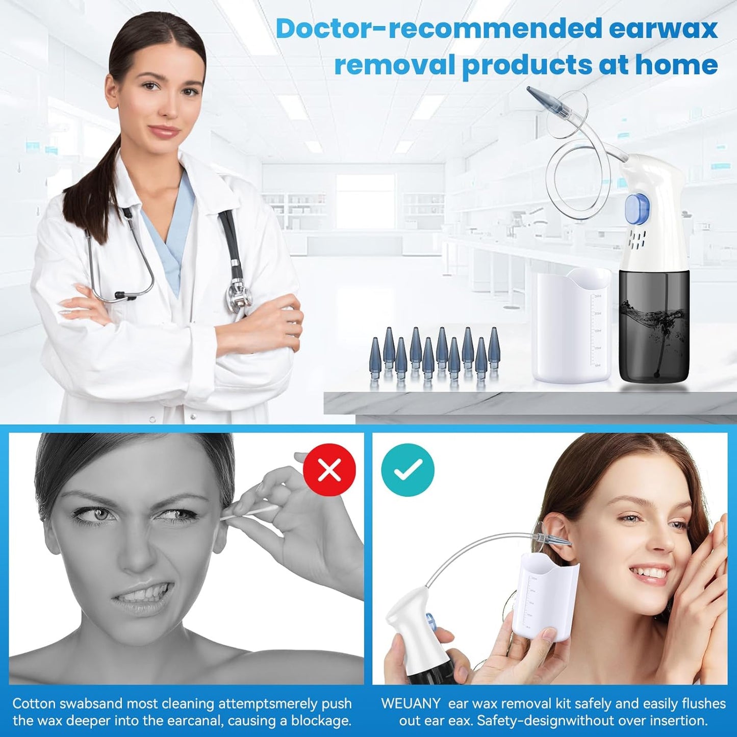 Ear Wax Removal Kit - Safe & Effective Manual Ear Cleaner for Built-Up Wax | Black