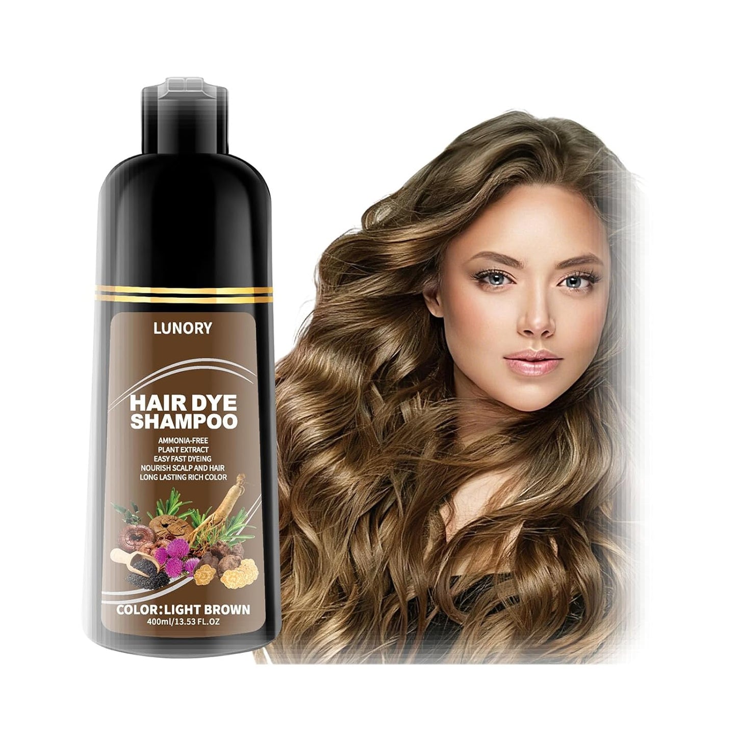 Light Brown Hair Dye Shampoo - 100% Gray Coverage, Argan Oil & Ginseng, Ammonia-Free | Long-Lasting Semi-Permanent Color for Men & Women