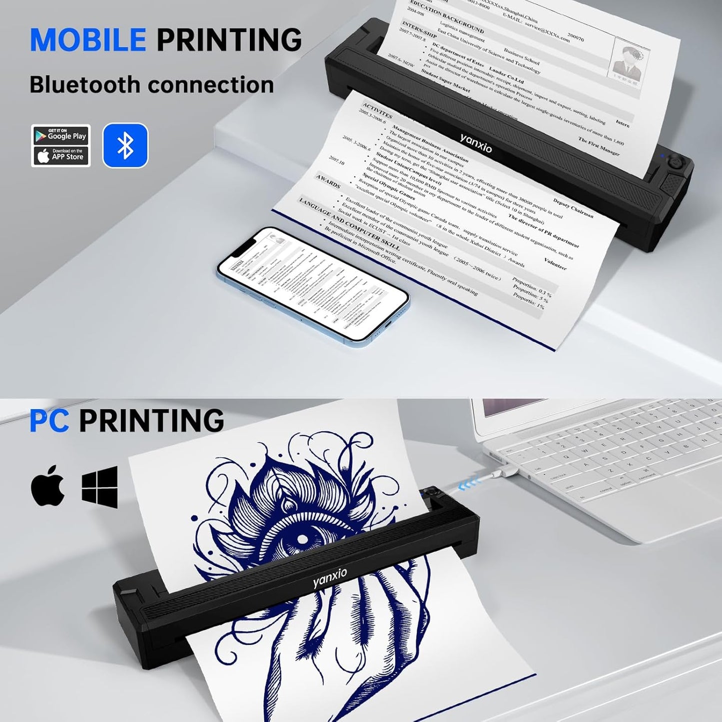 Tattoo Stencil Printer Machine - Wireless Thermal Printer for Artists | Includes 10 Thermal Papers & 3 Transfer Papers, Portable for Android, iOS, Windows, MacOS