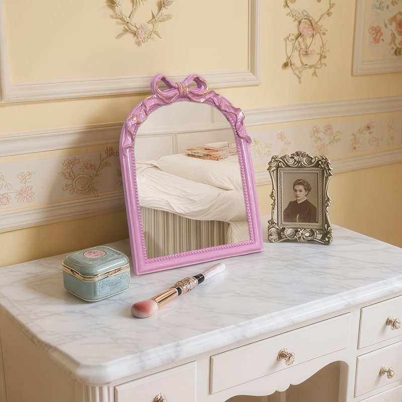 Pink Bow Mirror - Elegant Wall-Mounted Makeup Mirror | 13x10 Inch Decorative Accent for Nursery & Bedroom