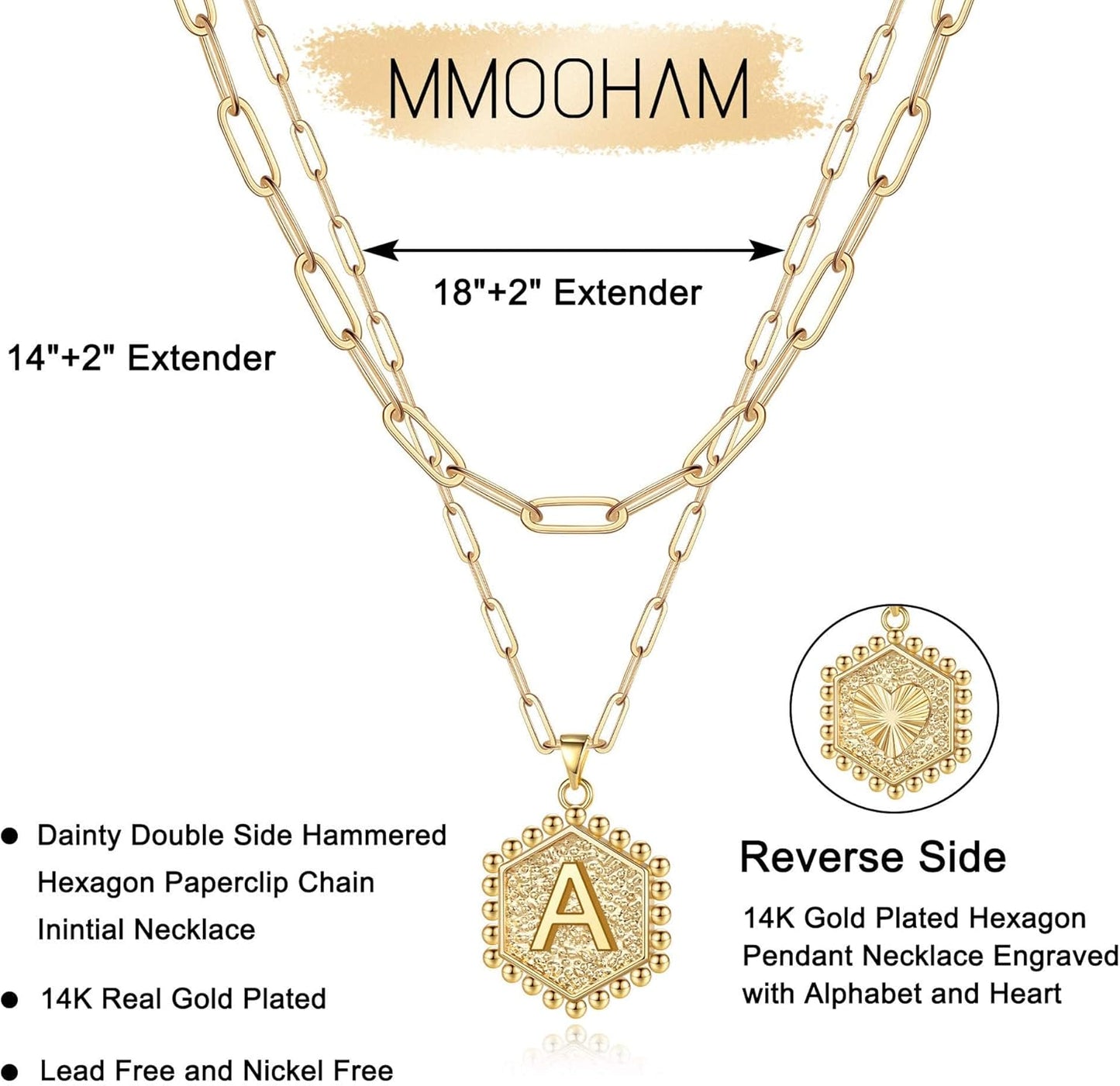 Dainty Initial Necklaces for Women - 14K Gold-Plated Layered Hexagon Design | Perfect Gift for Teens