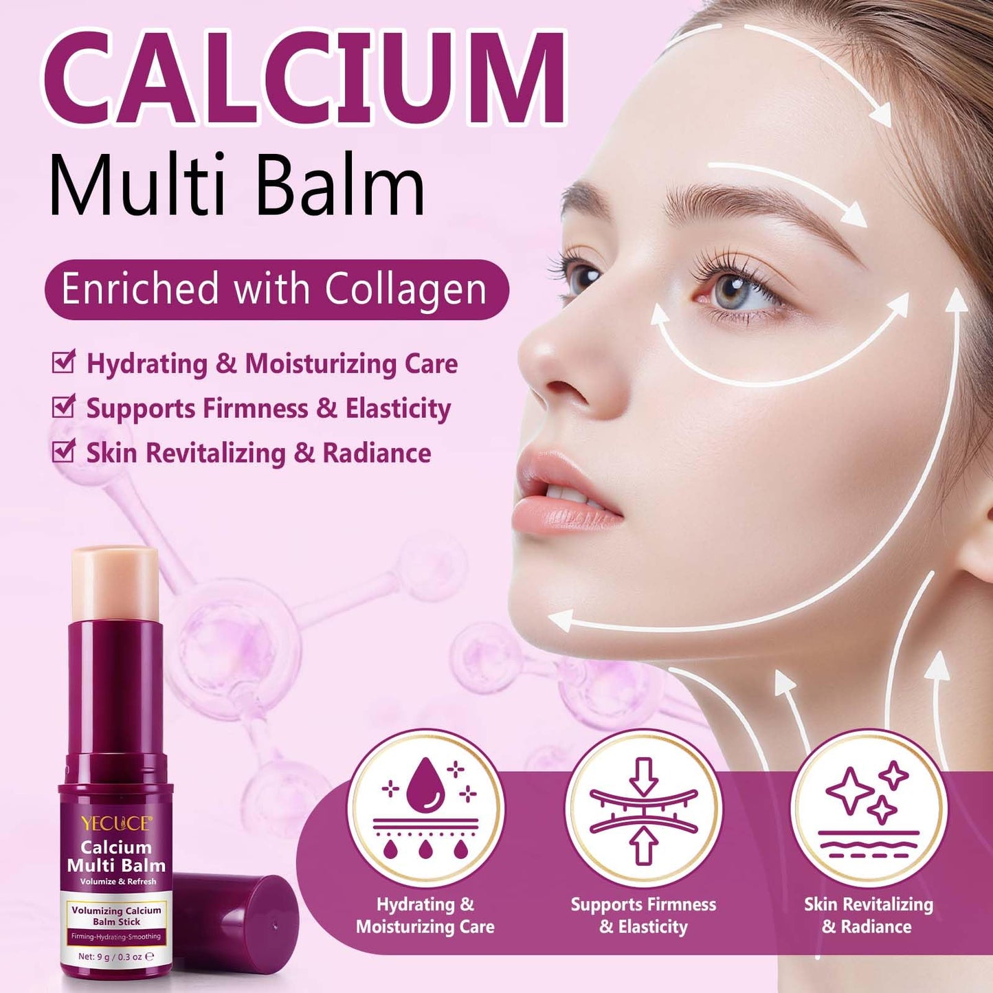 NIFEISHI Calcium Volume Multi Balm Stick, (2pcs) Calcium Volume Balm, Anti Wrinkle, Firming & Moisturizing, Hydrating, Lifting Cream for Lip, Eye, Face, Neck- Suitable for All Skin Types 0.3oz