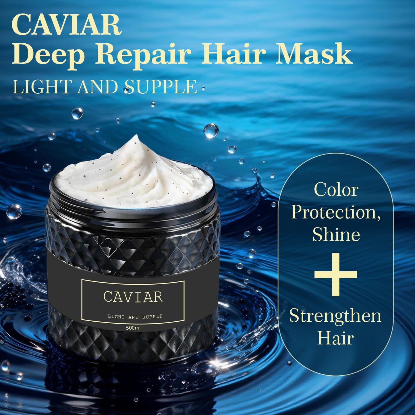 ANAMOROS Caviar Bloom Hair Mask, Deep Repair Hair Mask with Caviar Extract, Intense Moisture Treatment for Dry and Damaged Hair, Helps Reduce Frizz and Split Ends, 16.9 fl oz (black)