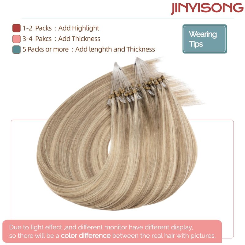 Microlink Hair Extensions Human Hair 14 Inch Blonde Highlight Micro Bead Hair Extensions #16/22 Micro Loop Hair Extension 1g/s 50g