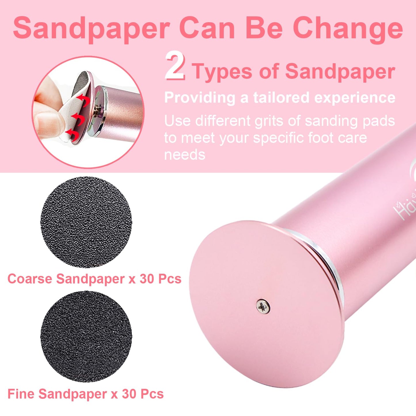 HayZBao FSA&HSA Electric Foot Callus Remover - Callus Remover for Feet,Professional Pedicure Tool for Dead Skin,Electric Foot File with 60 Pcs Sandpaper Discs - Pink