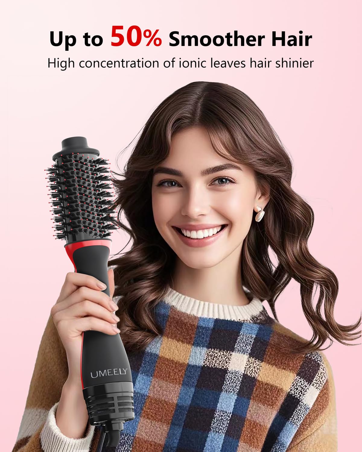 Umeely Plus 2.0 Hair Dryer Brush Blow Dryer Brush in One, 2'' Oval Brush Head Hot Air Brush Styler & Volumizer with Ionic Technology, NTC Smart Temp Control for Smooth, Frizz-Free, Shiny Hair