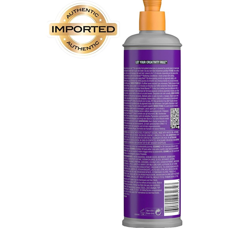 Bed Head by TIGI Purple Toning Shampoo - Neutralizes Brass Tones for Cool Blondes | Sulfate-Free, 13.53 fl oz