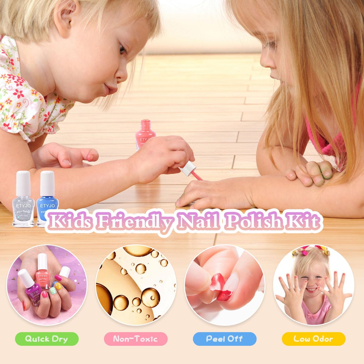 ETYJO Kids Nail Polish Non-Toxic Nail Polish Set for Girls 10 rainbow Colors Water Based Peel Off Quick Dry Nail Polish Kit for Age 3+ Toddler Teen Birthday Gift