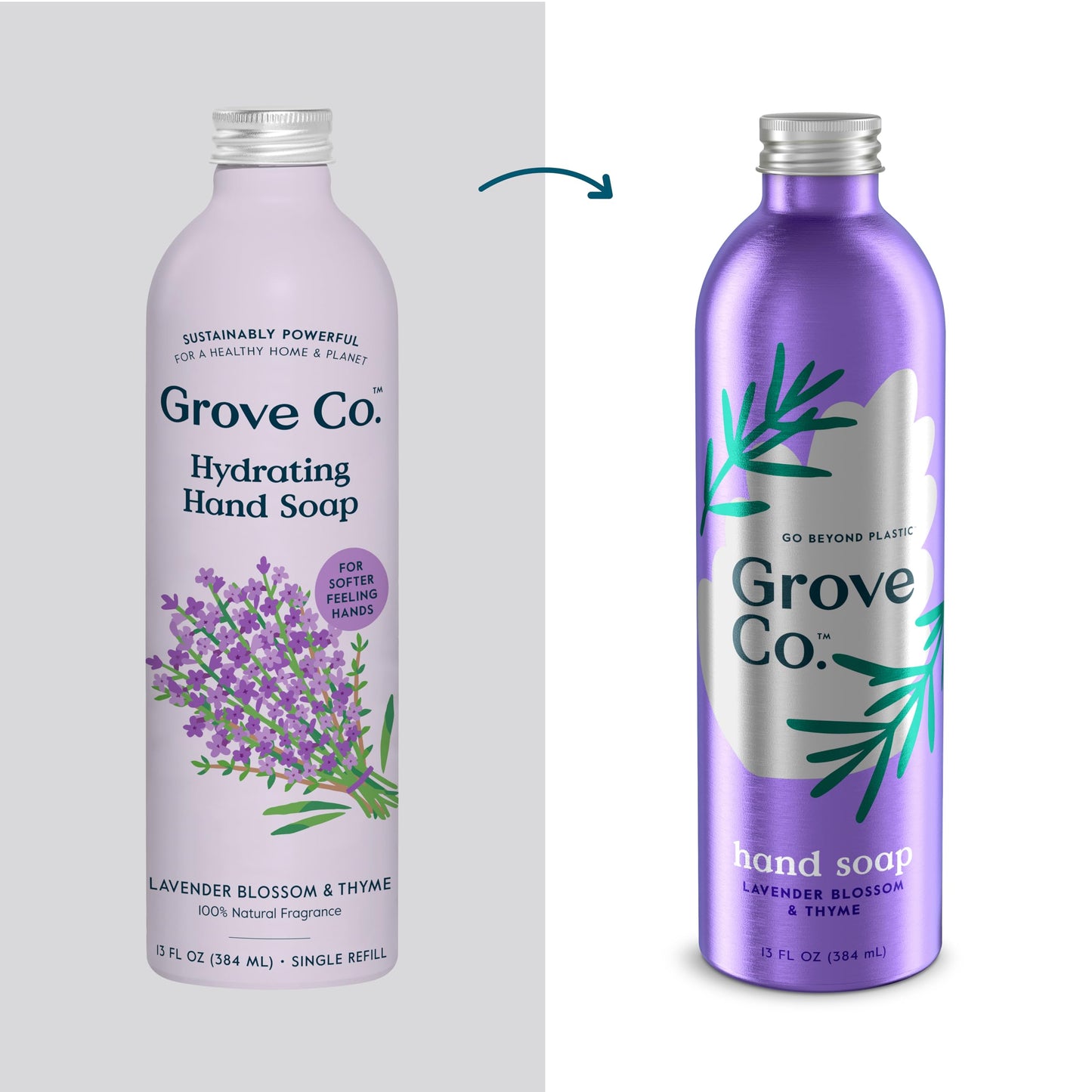 Grove Co. Hydrating Gel Hand Soap Refills (3 x 13 Fl Oz) Plastic-Free Liquid Hands Cleaner Refill Set, Leaves Hands Soft and Clean, 100% Natural Lavender Blossom & Thyme Fragrance