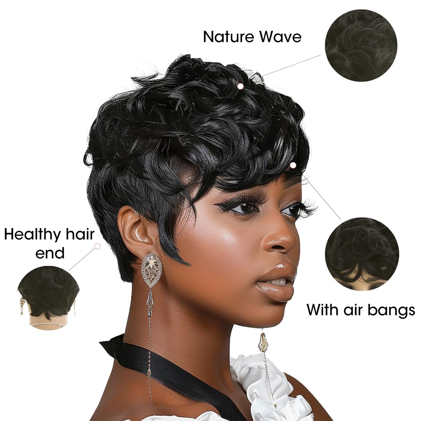 tunfine 6 Inch Glueless Wigs Human Hair Pre Plucked Pre Cut Pixie Cut Loose Body Wave Ready to Go Glueless Human Hair Wigs for Black Women