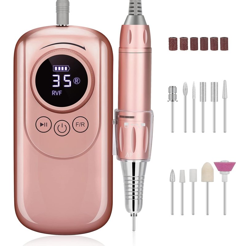 Professional Electric Nail Drill - 35000 RPM Cordless Nail File Kit with 11 Bits for Acrylic & Gel Nails | Portable Manicure & Pedicure Tool