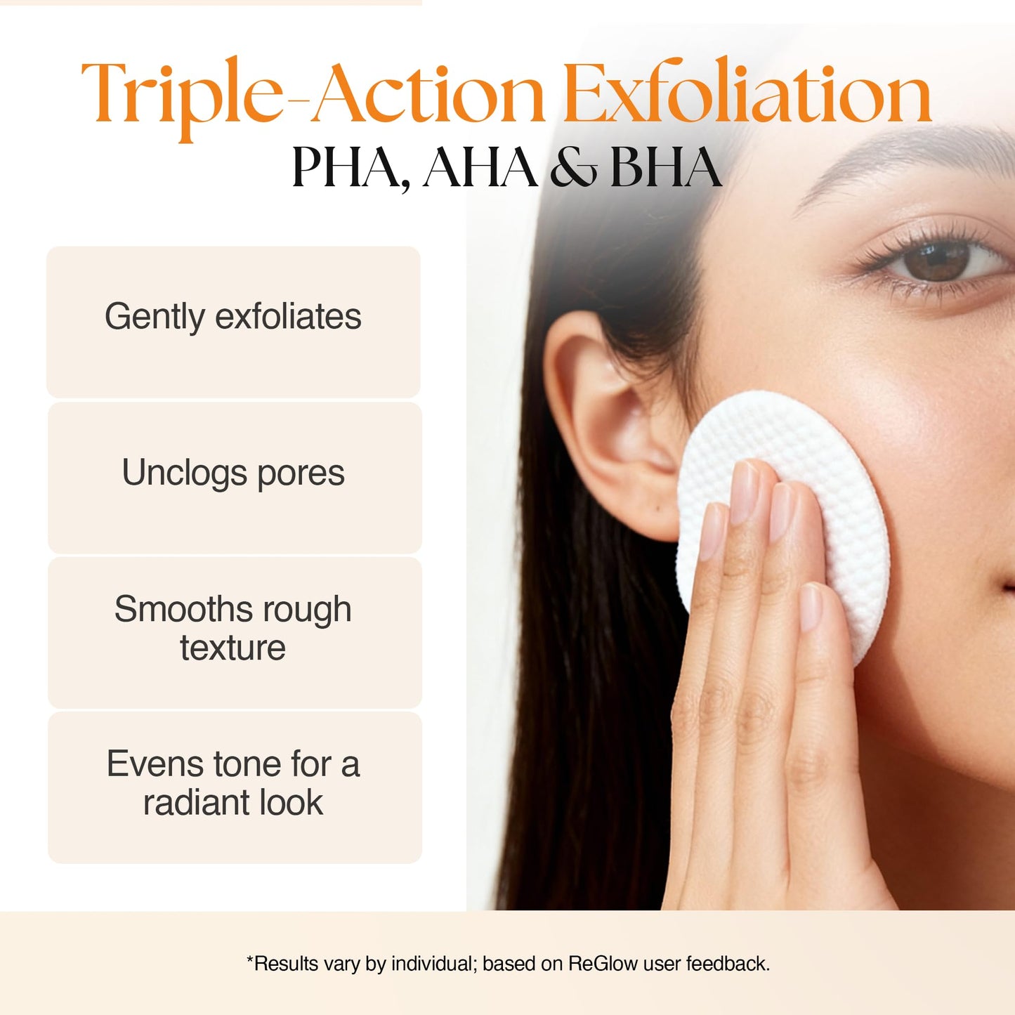 ReGlow EpiClear Toner Pads – Exfoliating Facial Pads with PHA, AHA, BHA & Niacinamide – Pore Care, Hydrating & Resurfacing Daily Peel – Clinic-Inspired Skincare for Smooth Texture 60 Pads (1 pack)
