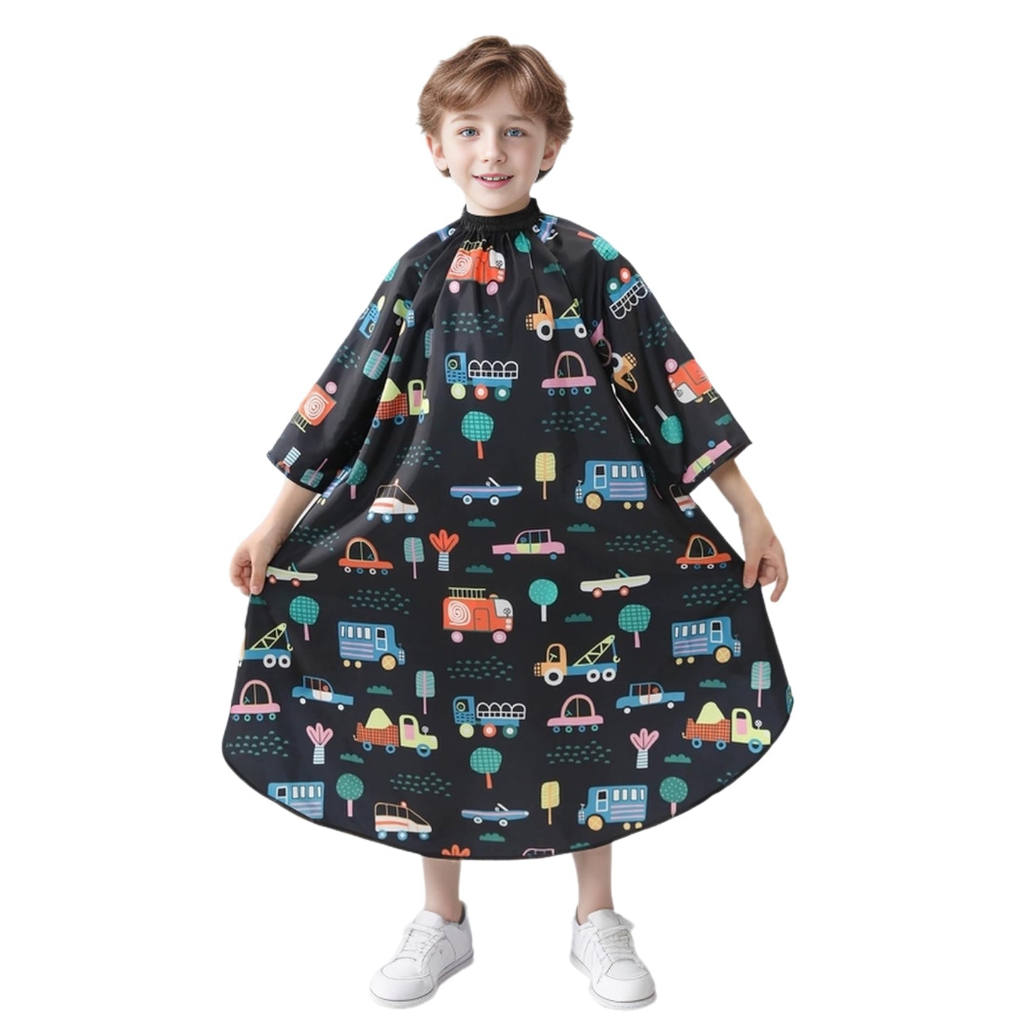 PERFEHAIR Salon Cape Kit - Adult & Kids Hair Cutting Cape Set with Sleeves, Soft & Light Cape for Men & Women, Kids Barber Cape with Cars Design, Home & Salon Use, Professional Hair Cutting Apron Set