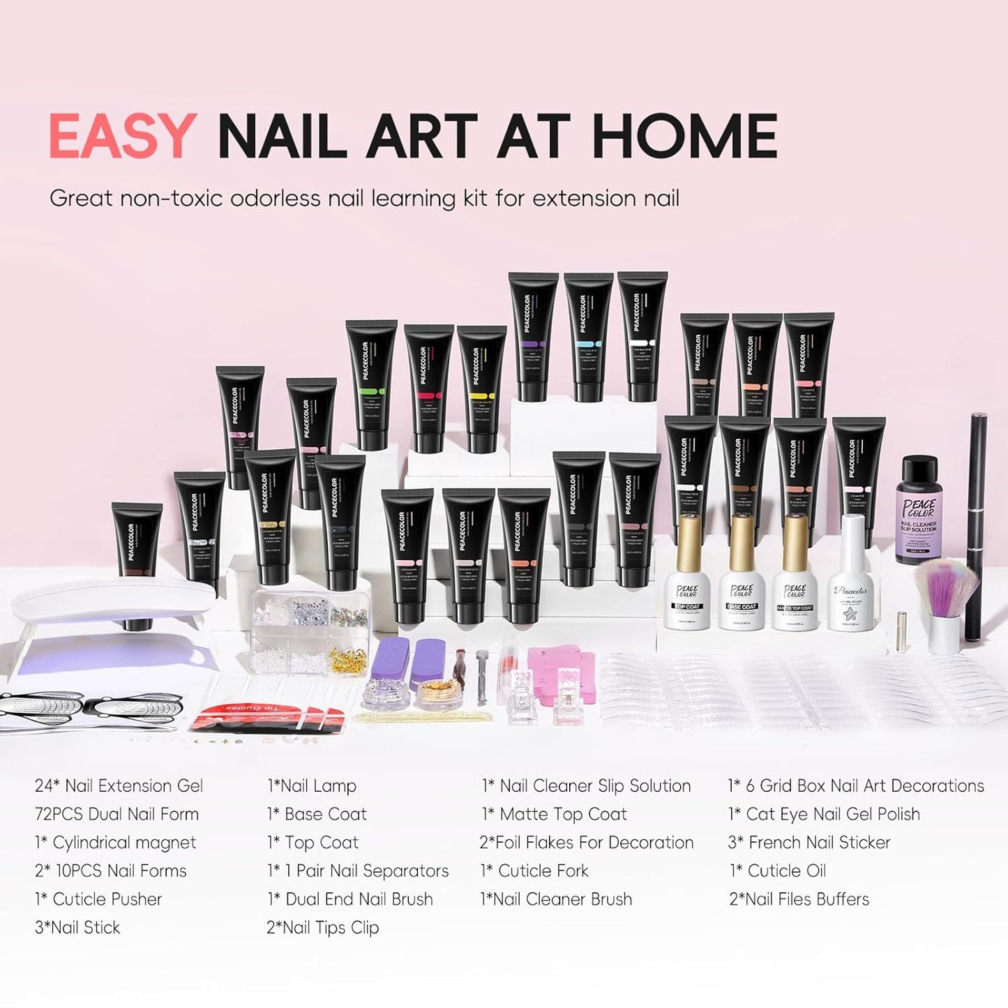 Poly Nail Gel Kit - 50Pcs UV Light Set with 24 Colors, 16ml Poly Extension Gel | DIY Nail Tools for Beginners