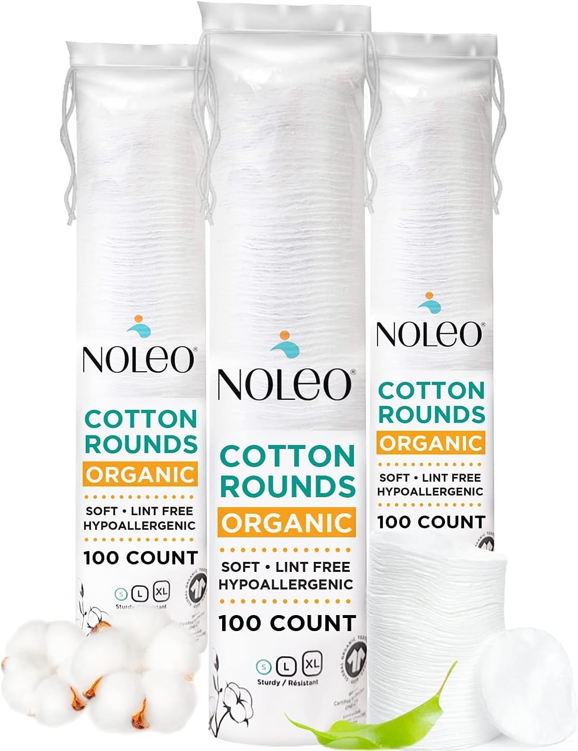 Organic Cotton Rounds Compatible with Makeup Products, Eye Makeup Remover Pads and Baby Wipes, Small, 600 Count - Noleo