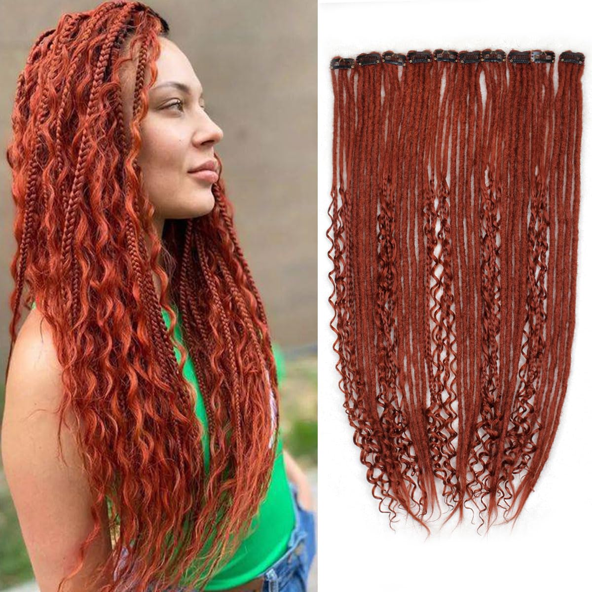 Pouweney 10PCS Clip in Dreadlock Extensions Full Sets, 24 inch Synthetic Clip Dreads Extensions Handmade Soft(gray/white, Clip-in 40 Strands)