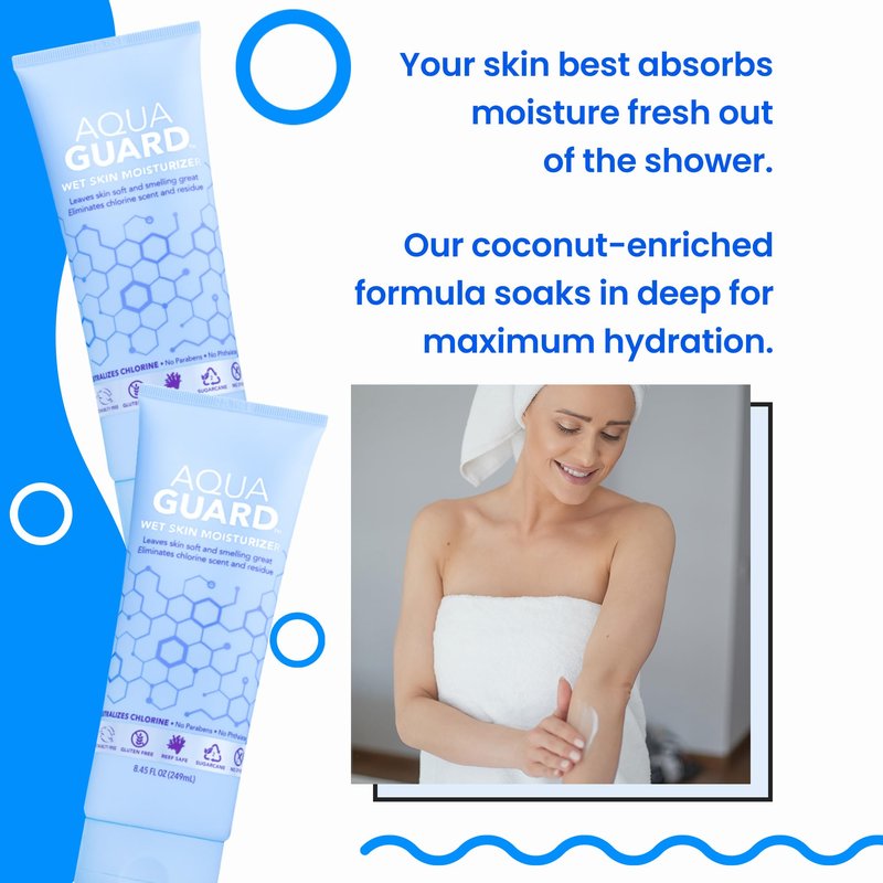 AQUA GUARD After-Swim Wet Skin Moisturizer | Leaves Skin Soft+Neutralizes Chlorine Scent & Residue | In-Shower Lotion | Saves time | Apply to wet skin then towel off | Fast Absorbing (2-Pack)