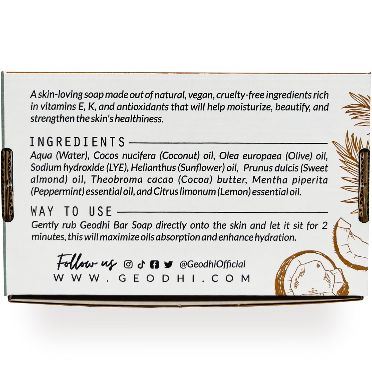 Geodhi, Handmade Vegan Cold Process Soap with Premium Essential Oils, Great for Acne, and Dry Skin - Set of 4 Both Women and Men Soap Bar-. (Coconut)