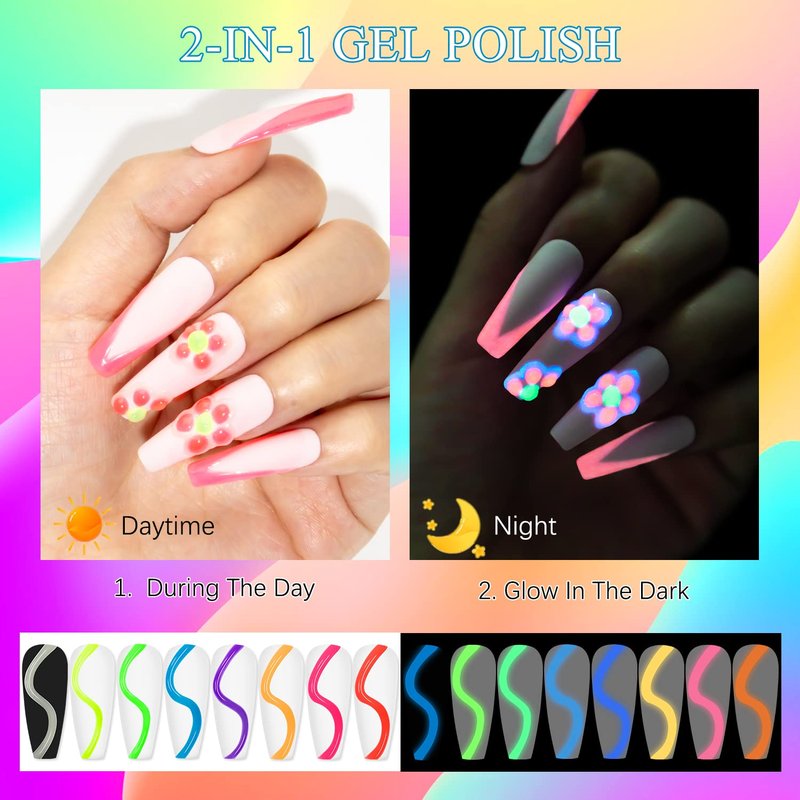SUPWEE Glow in The Dark 3D Sculpting Gel for Nail Art 8 Colors Carving Painting Drawing Nail molding Gel Home Manicure DIY Nail Salon Kit
