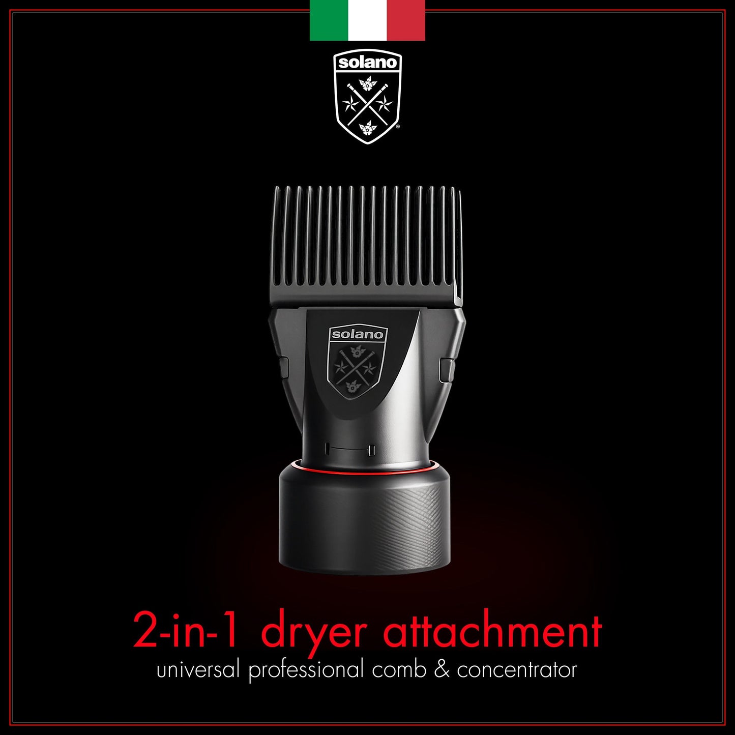 Solano 2 in 1 Dryer Attachment Universal Professional Comb & Concentrator - Italian Made - Straighten Hair - Comb Gentle on Scalp