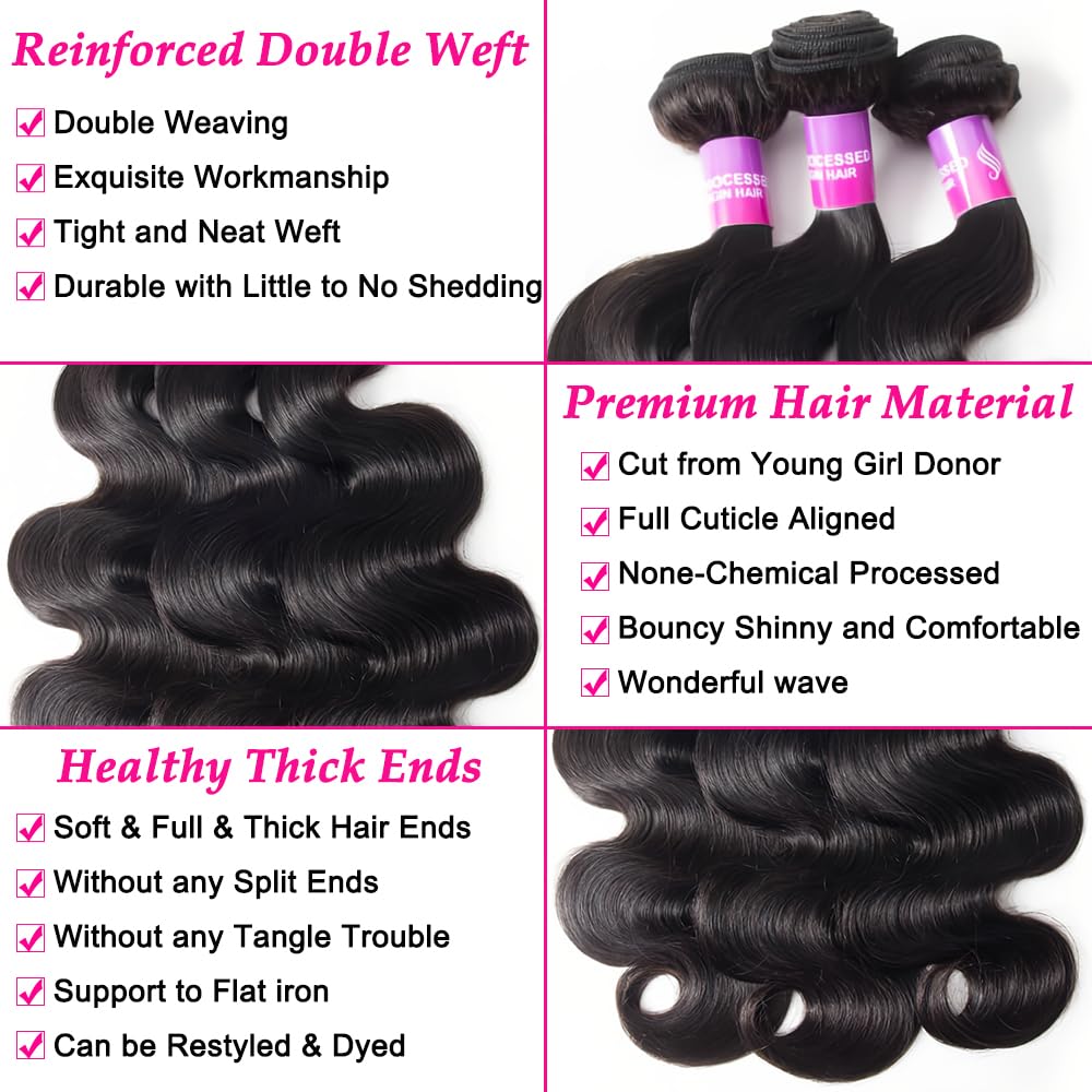 12A Human Hair Bundles 100g Body Wave Bundles Human Hair Extensions 18 Inch Brazilian Virgin Body Wave 1 Piece Deal Unprocessed Brazilian Quick Weave Extensions Natural Black