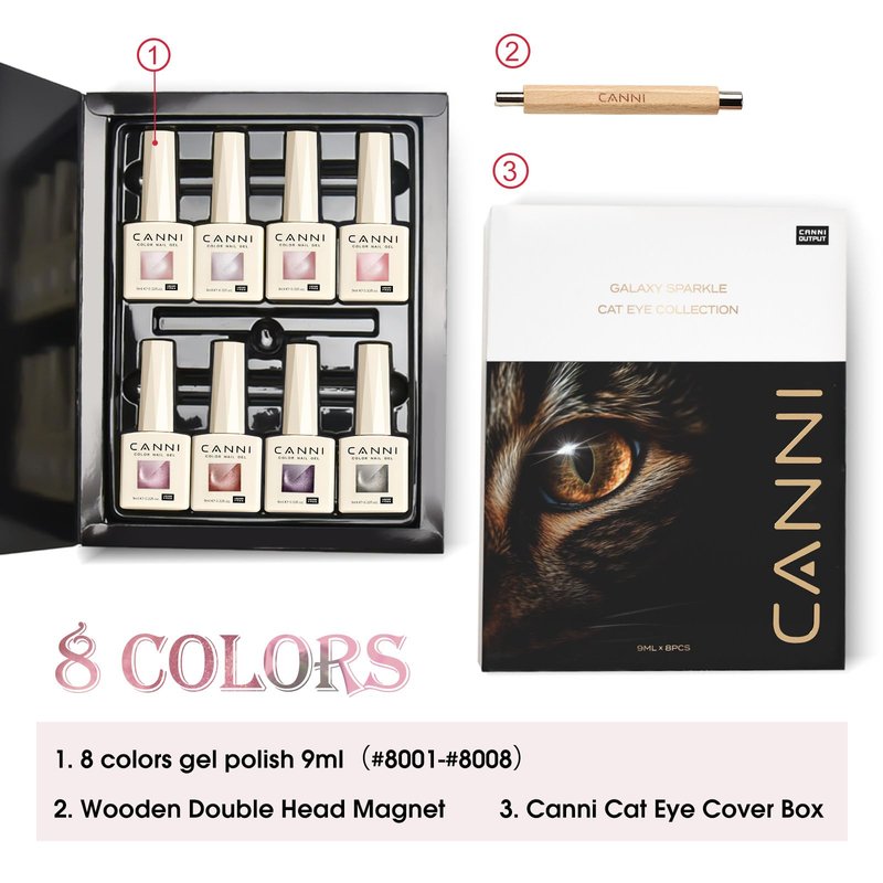CANNI 8 Pcs 9 ML Glitter Diamond Gel Nail Polish Set, Shimmer Sparkly Shiny Black Gold Silver Blue Green Purple Colors Gel Polish Kit Soak Off Led Nail Art Manicure Salon DIY