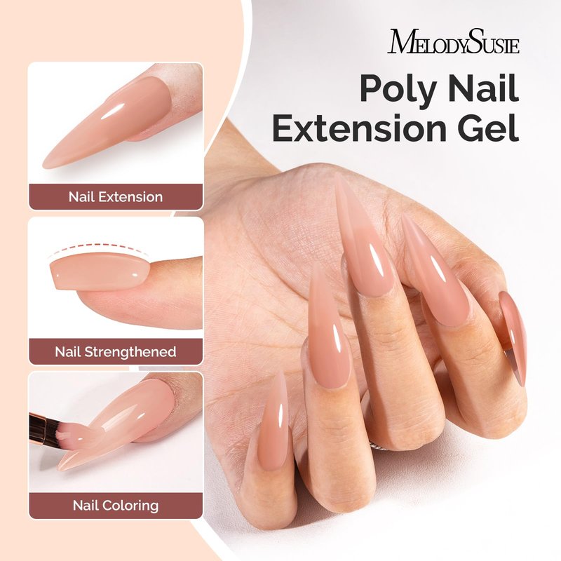 MelodySusie Poly Nail Extension Gel 60g Hema Free Soak Off UV Lamp Cured Nail Thickening Art Design Manicure Gift for Women 045