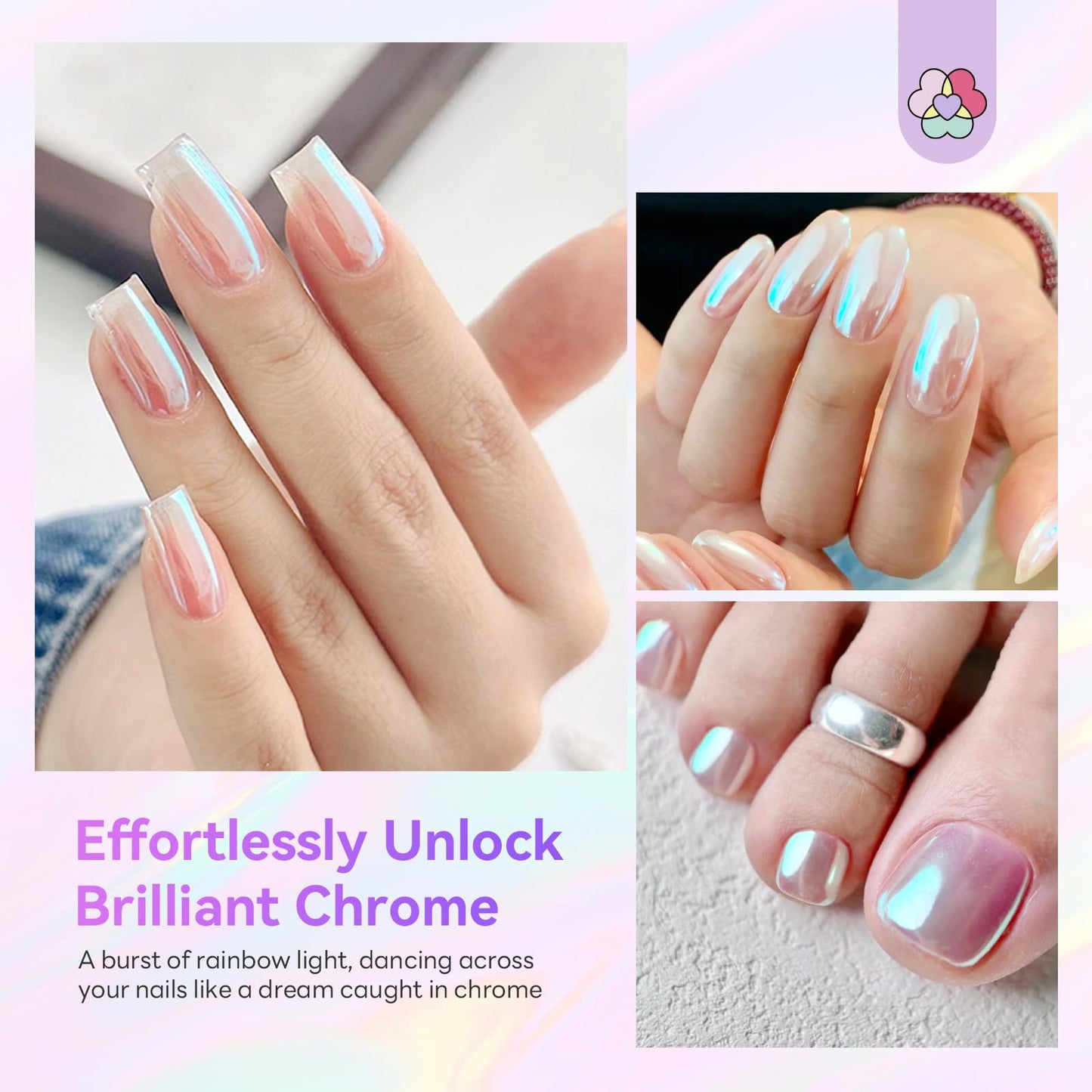 SAVILAND Unicorn Chrome Nail Powder: Highly Reflective Mermaid Aurora Pearl Chrome Powder Pearlescent Pigment Nail Art Glitter Decoration for Home DIY Nail Salon Manicure