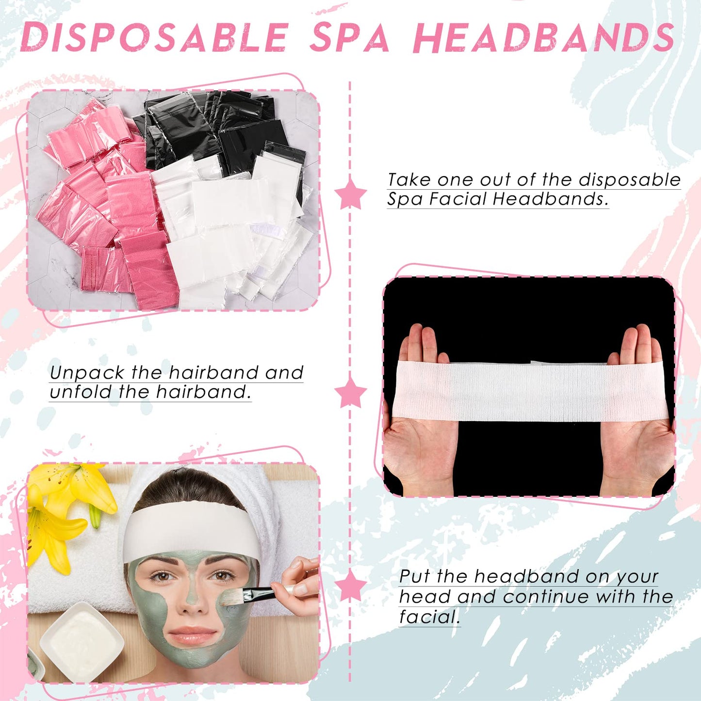 Hanaive 120 Pieces Disposable Headbands with Closure Wrapped Spa Headband for Women Salons Face Washing Shower Stretch Non Woven Hair Band for Esthetician Supplies Makeup Artists