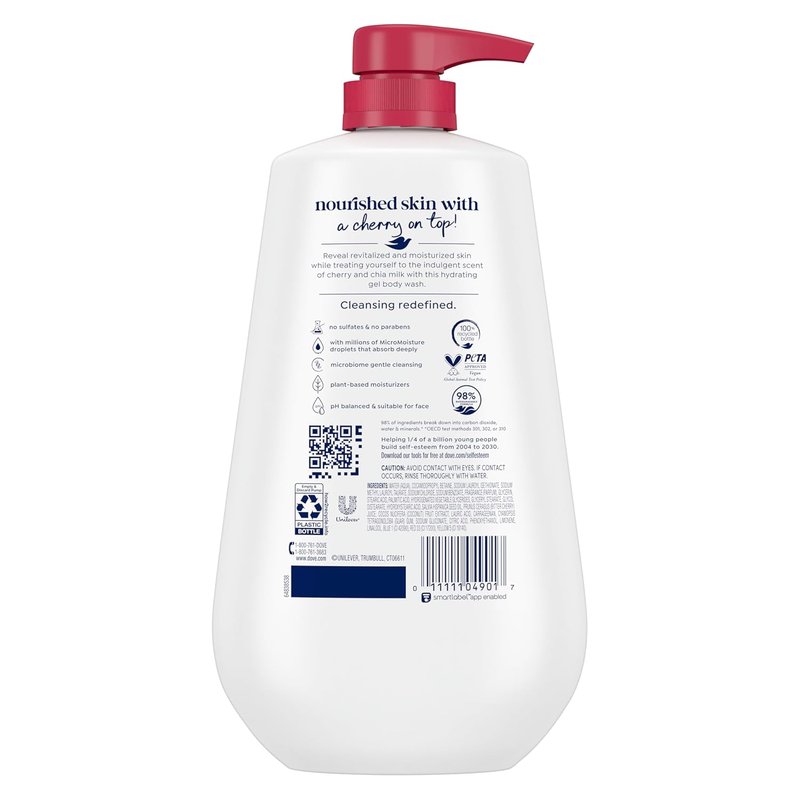 Dove Body Wash - Revitalizing Cherry & Chia Milk | Moisturizing Cleanser for Healthy Skin, 30.6 oz