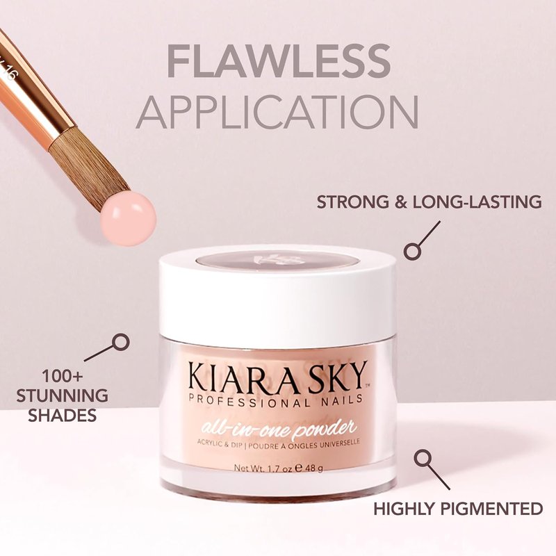 Kiara Sky Acrylic Powder - All-In-One Professional Nail Art | Long-Lasting Cover Powder 2 oz, Hint of Pink