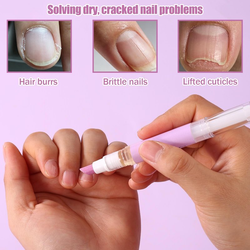 3-in-1 Cuticle Oil Pen, Portable Sassy Cuticle Oil Pusher Pen with Ceramic Tip Remover Cleaner Supplies for Dry Cracked Cuticles Hangnail Moisturize Strengthen & Brighten Nails Care (Purple)