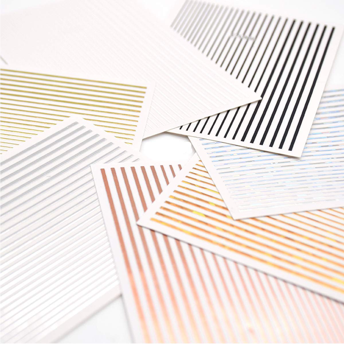 JAKSSO 12 Sheets 3D Metallic Nail Stickers for Women Gold Silver Nail Decals Chains Stripe Lines Adhesive Nail Art Stickers for Acrylic Nails Manicure DIY and Nail Salon