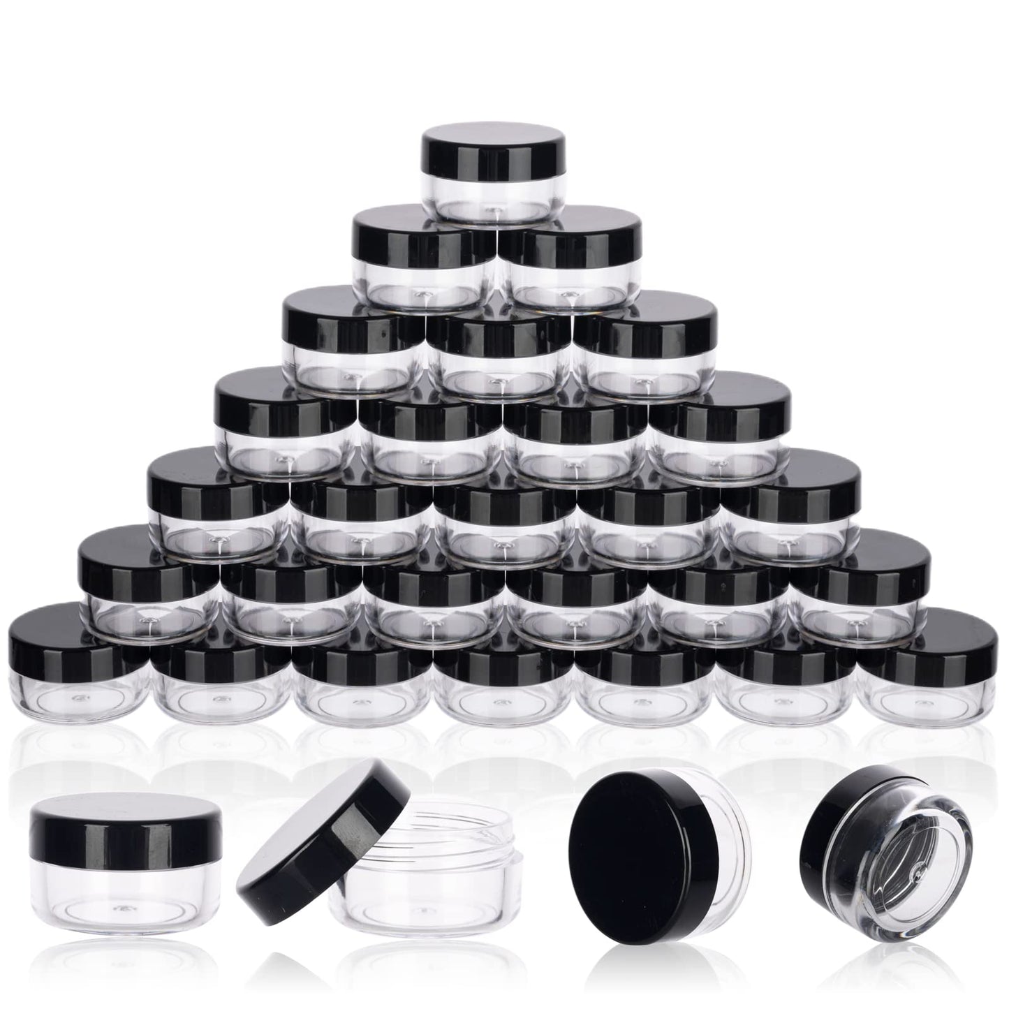 5 Gram Sample Containers With Lids, 200 Count 5ML Jars, Empty Cosmetic Jars for Glitter, Lotion, Cream, Beads - With Labels, Mini Spatulas