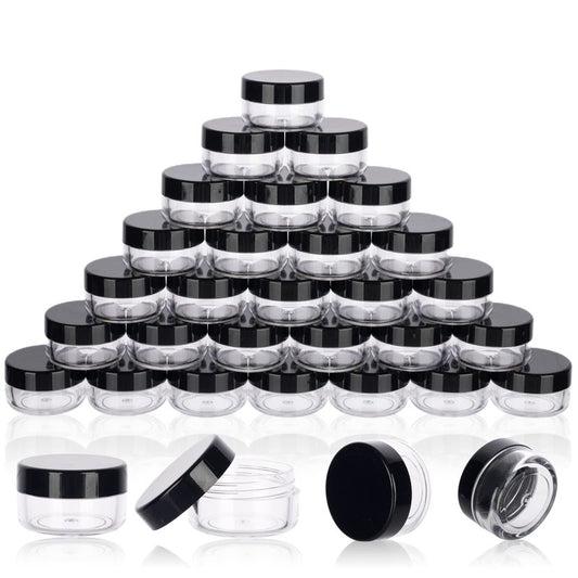 5 Gram Sample Containers With Lids, 200 Count 5ML Jars, Empty Cosmetic Jars for Glitter, Lotion, Cream, Beads - With Labels, Mini Spatulas