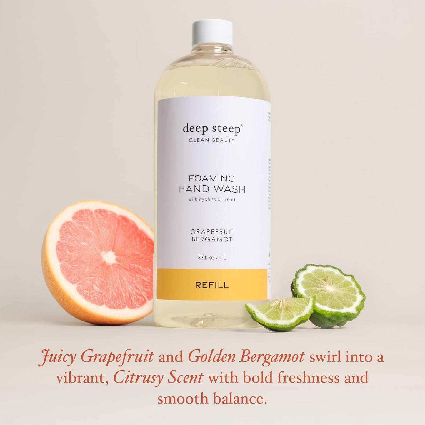 Deep Steep Foaming Hand Wash - Grapefruit Bergamot Refill | 33oz Gentle Aloe Cleanser with Argan Oil & Shea Butter