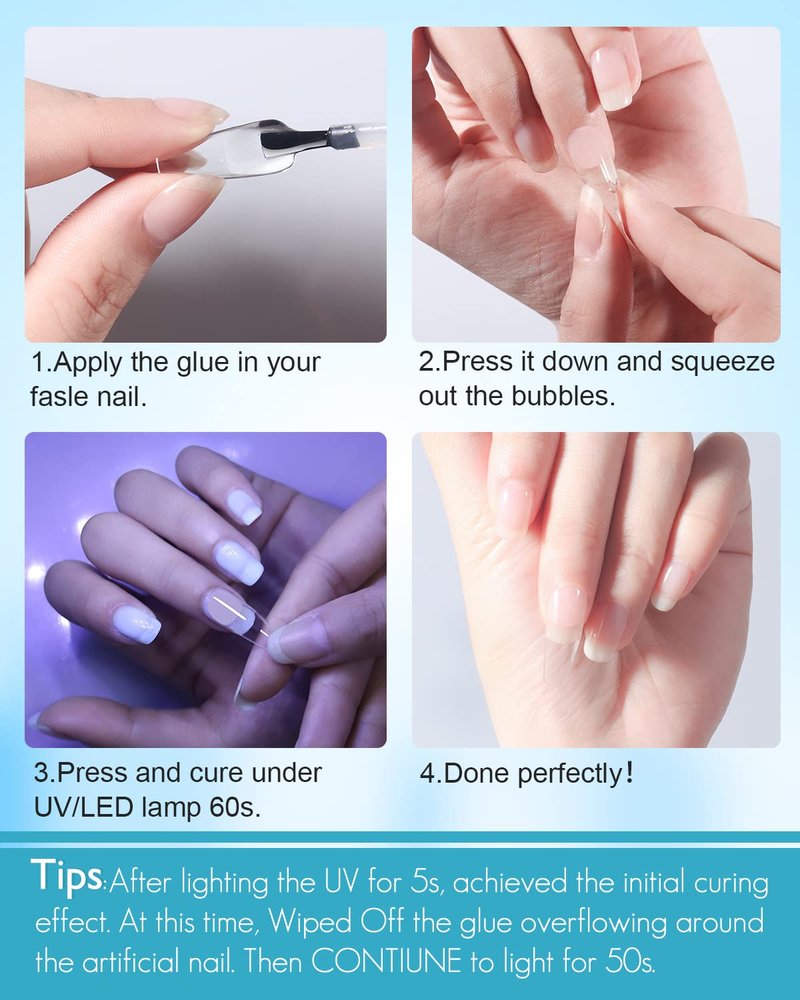 Soft Gel Full Cover Almond Nail Tips Kit - 6-in-1 Nail Glue Gel Included
