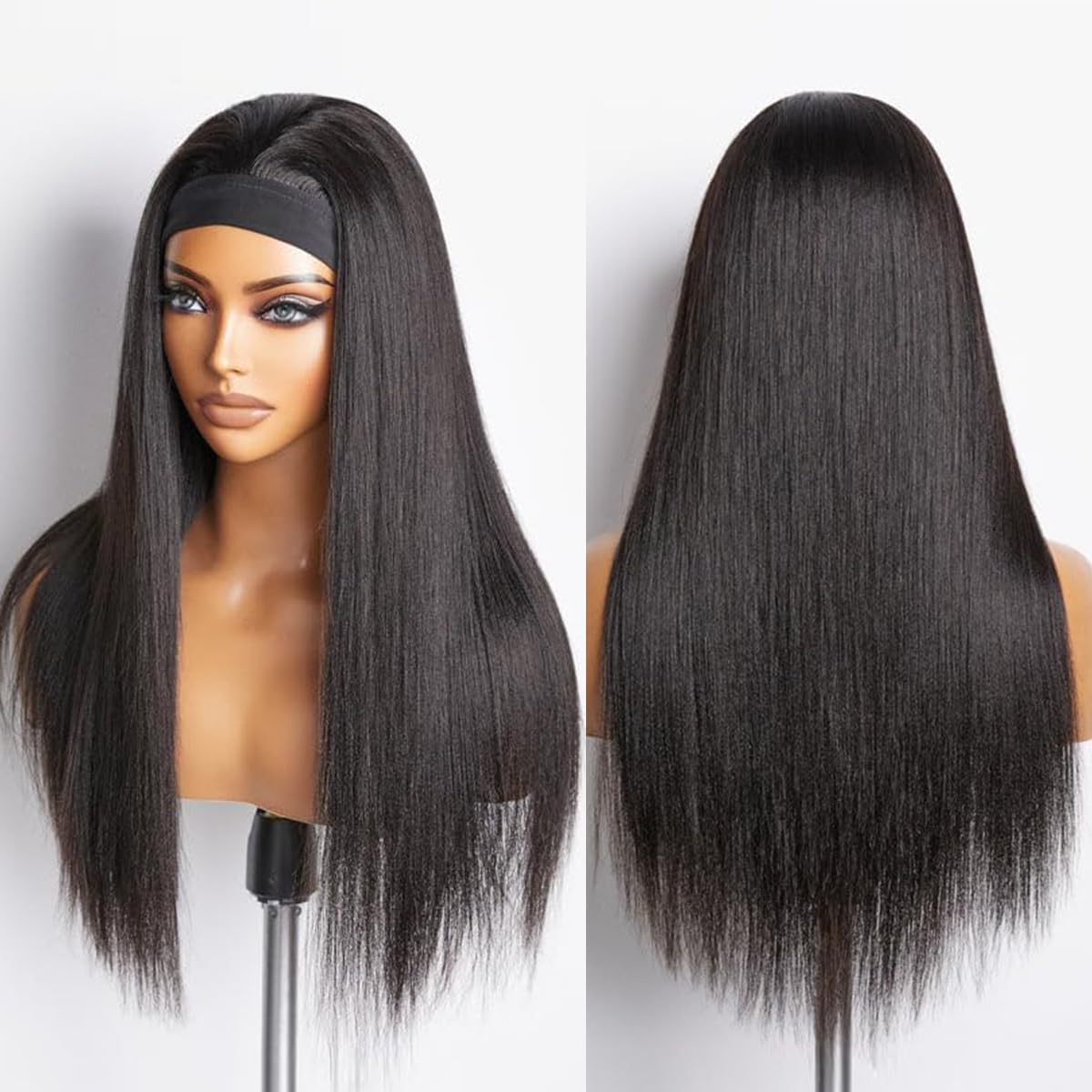 Unvizossa Headband Wig Human Hair Straight 18 Inch Headband Wigs for Black Women Glueless None Lace Front Wig Brazilian Virgin Human Hair Wigs Natural Color 150% Density