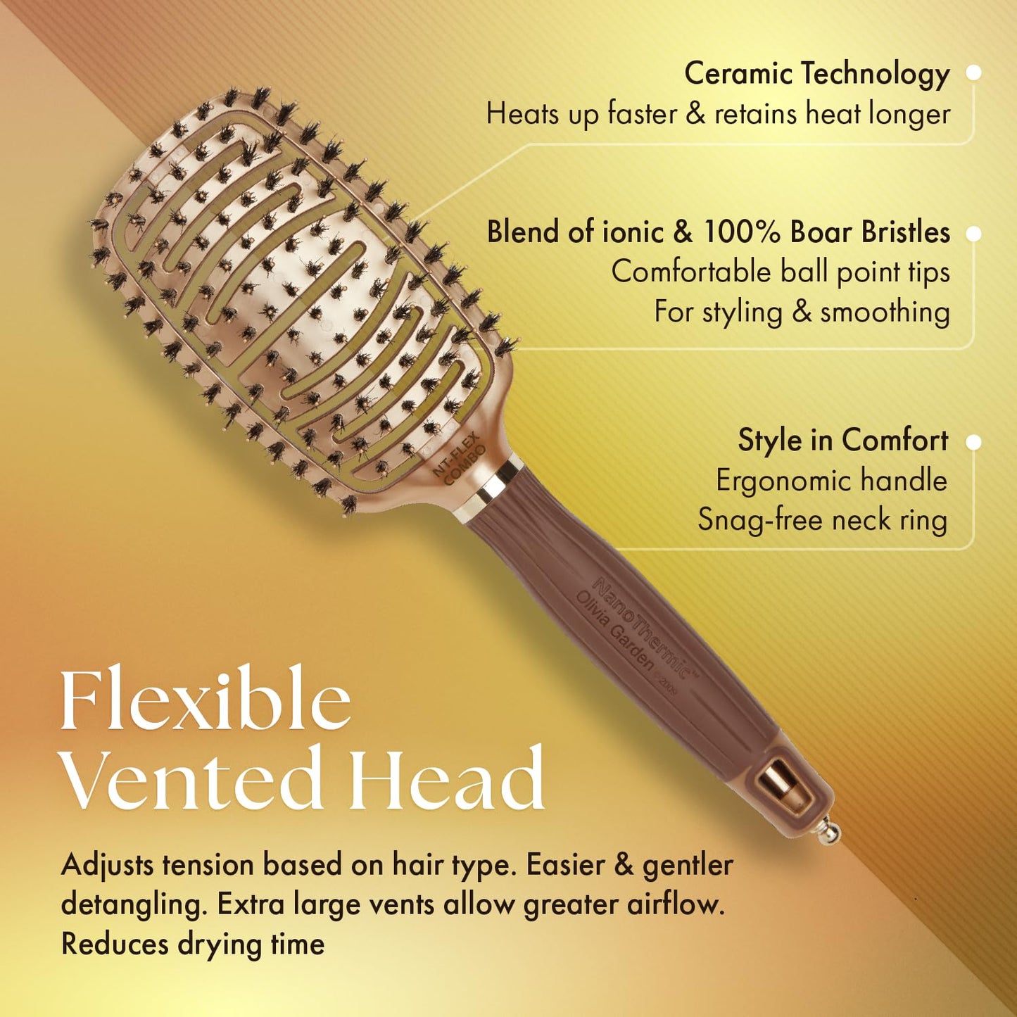 NanoThermic Ceramic Ion Hair Brush - Scalp-Hugging Vented Design