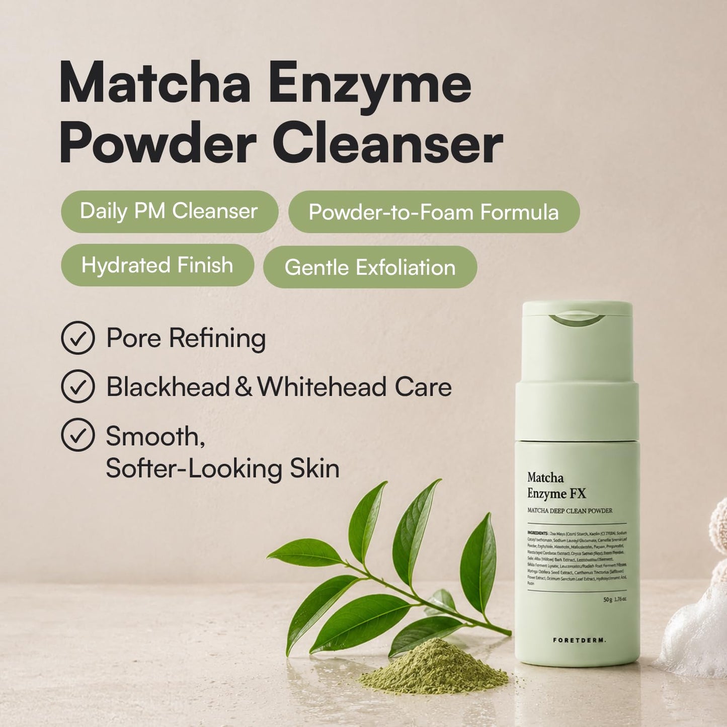 Matcha Enzyme Powder Cleanser, Gentle Exfoliating Face Wash,Kbeauty 1.76 oz