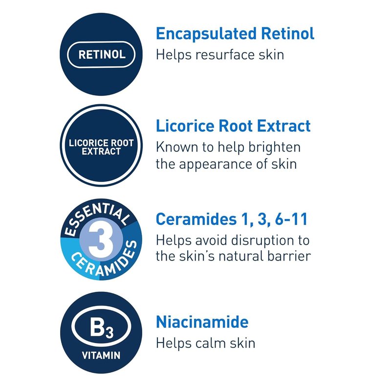 CeraVe Resurfacing Retinol Serum - Brightening Acne Marks Treatment | Niacinamide & Licorice Root Extract