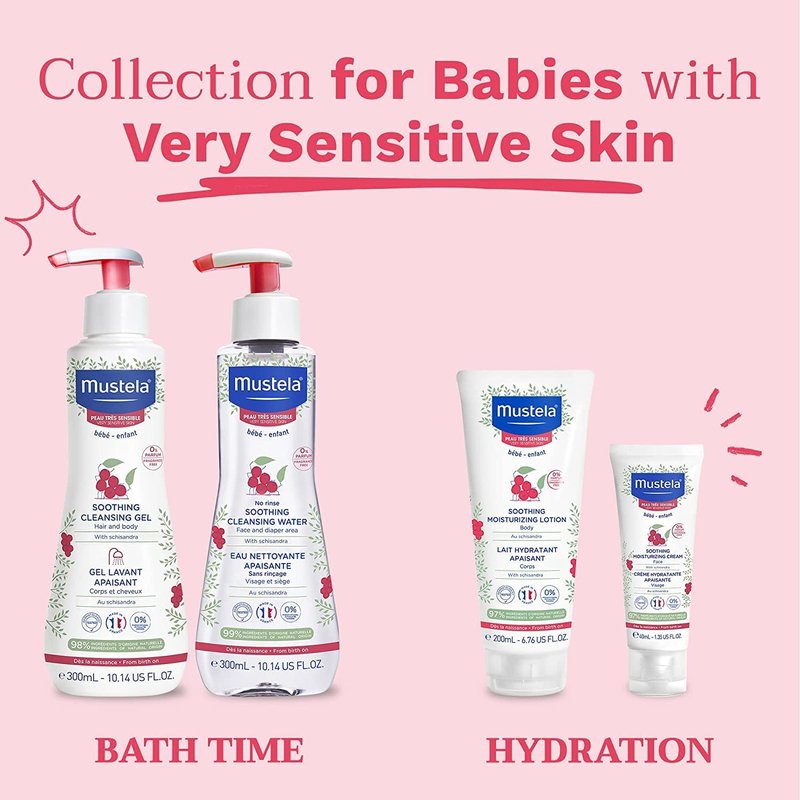 Mustela Baby Soothing Cleansing Gel - Fragrance-Free Hair & Body Wash for Sensitive Skin | 10.14 fl. oz.