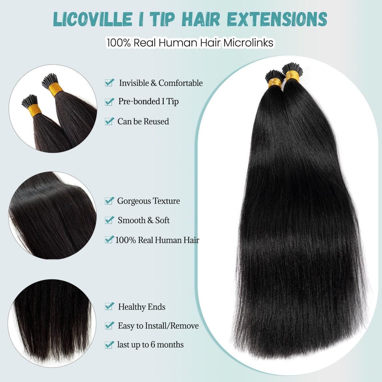 I Tip Hair Extensions Yaki Straight Itips Hair Extensions Human Hair Natural Black 18 Inch 50G Light Yaki Real Human Hair Keratin Tip Extension Bundles for Black Women 50 Strands Per Pack