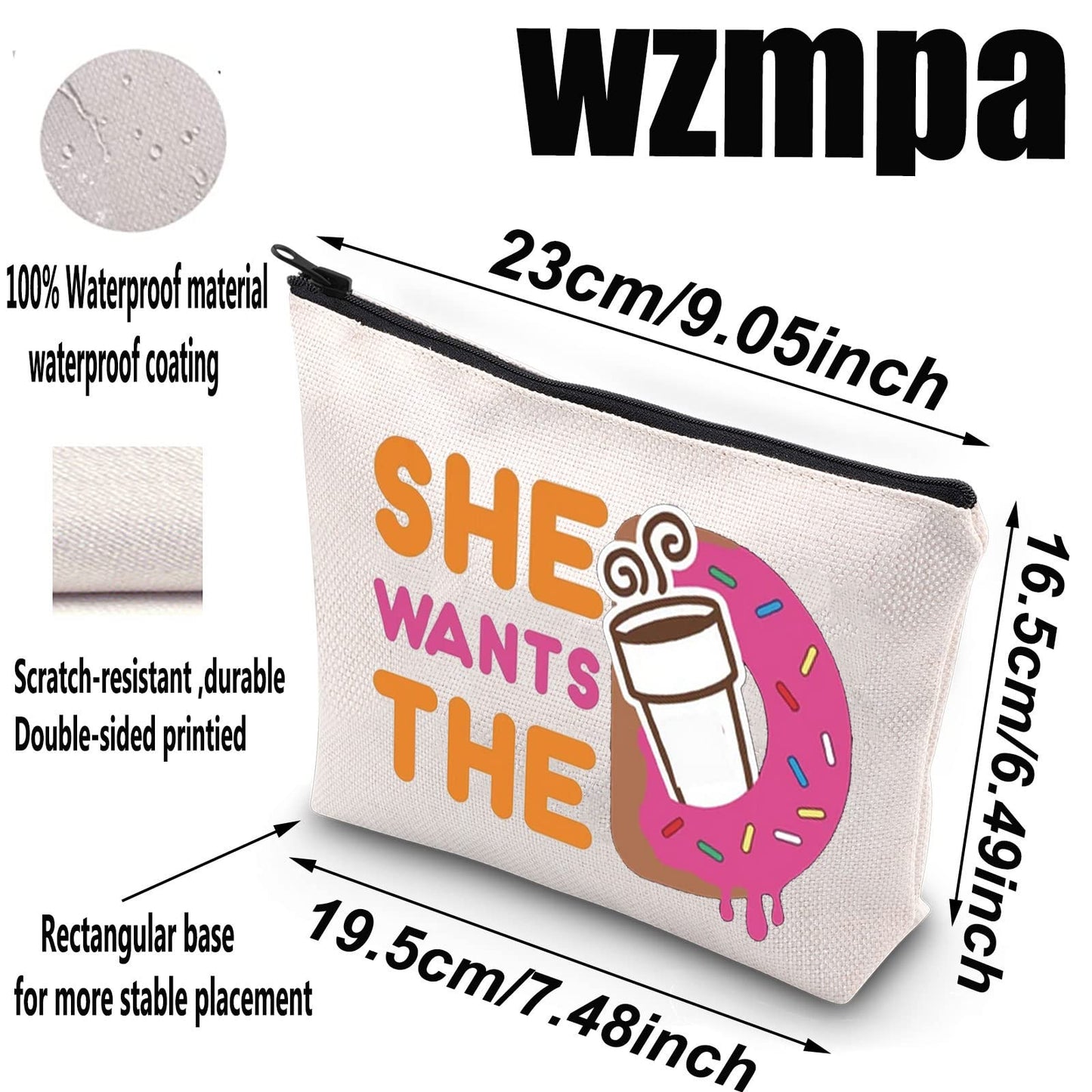 WZMPA Donuts and Coffee Cosmetic Makeup Bag Donuts Lover Gift She Wants The Donuts Makeup Zipper Pouch Bag For Friend Family (She Wants The BG)