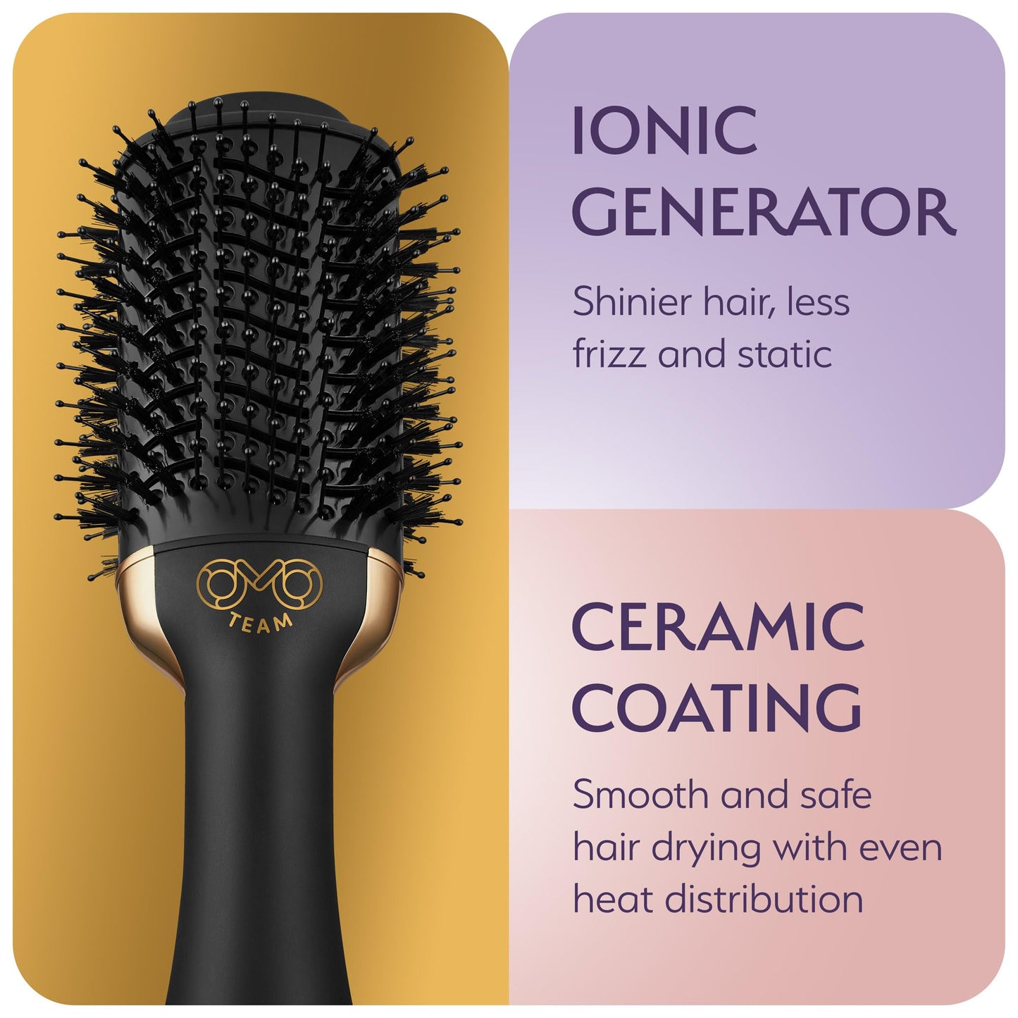 Professional Blowout Hair Dryer Brush, Black Gold Dryer and Volumizer, Hot Air Brush for Women, 75MM Oval Shape (Black Gold)