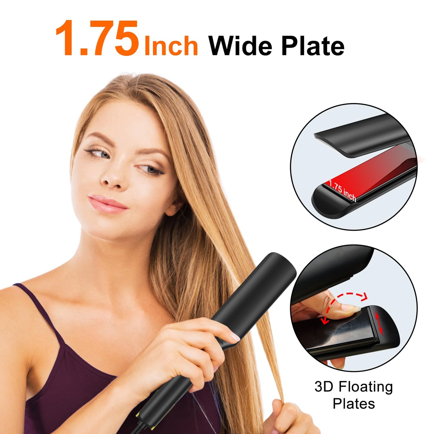 UKLISS MCH Heating Hair Straightener 2 in 1, 1.75 Inch Wide Plates, 170℉ to 480℉ Wide Temperature Range, 30-Second Fast Heat Up, Reduces Heat Damage (Black)