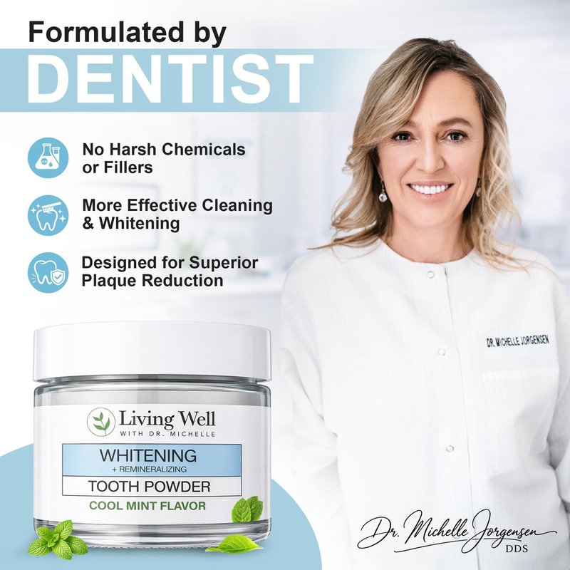 Living Well with Dr. Michelle Remineralizing & Whitening Tooth Powder Cool Mint | Fluoride-Free Hydroxyapatite Formula | Supports Enamel Strength and Natural Whitening