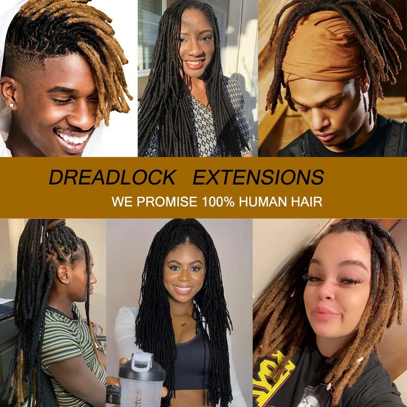 Loc Extensions Human Hair 0.8 cm Dreadlock Extensions Human Hair Dread Extensions Dread Lock Hair Extensions For Men Women 8 Inch 30 Strands 100% Real Human Hair Locs Handmade Permanent Locs